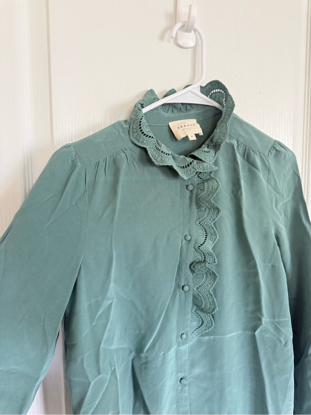 Sézane Chlo Silk Blouse in Sage Green - Picture 5 of 9